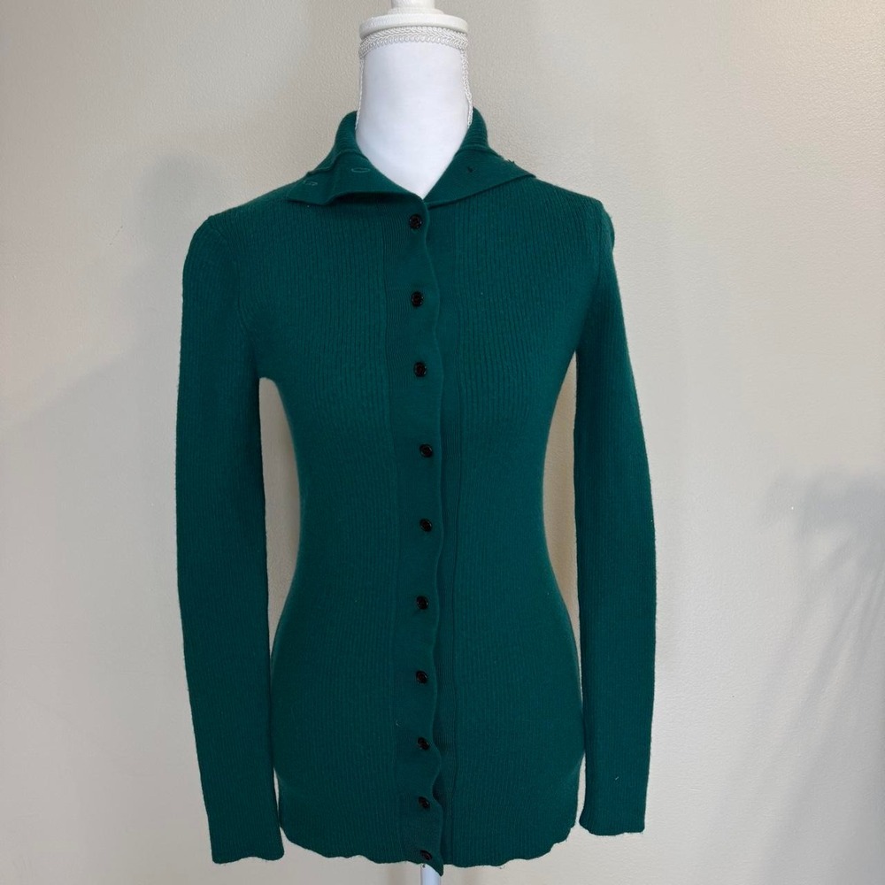 Thakoon 100% Merino Wool Knit Button Up Turtleneck Sweater Womens S Green